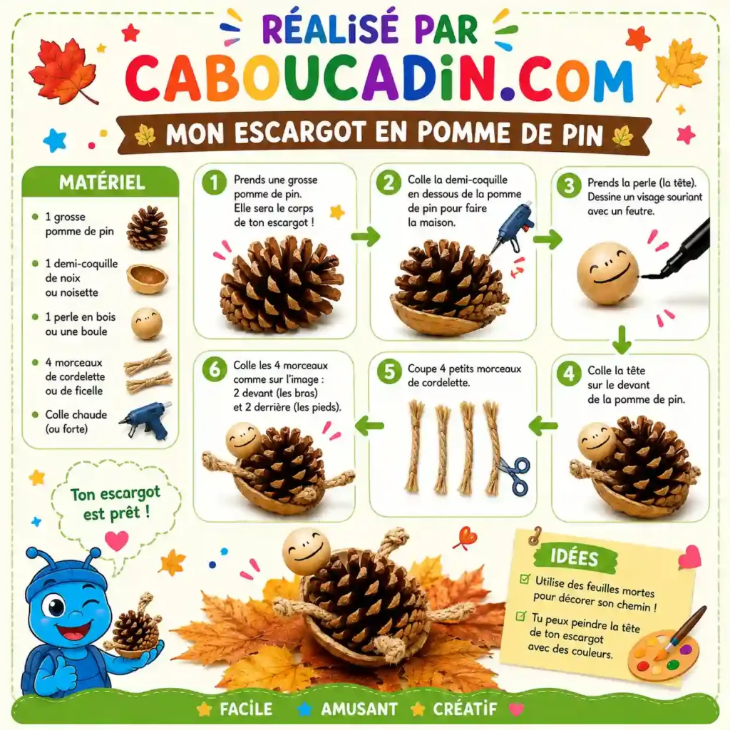 Tortue en pomme de pin : bricolage d’automne facile et amusant pour les enfants illusration tuto tortue avec une pomme de pin