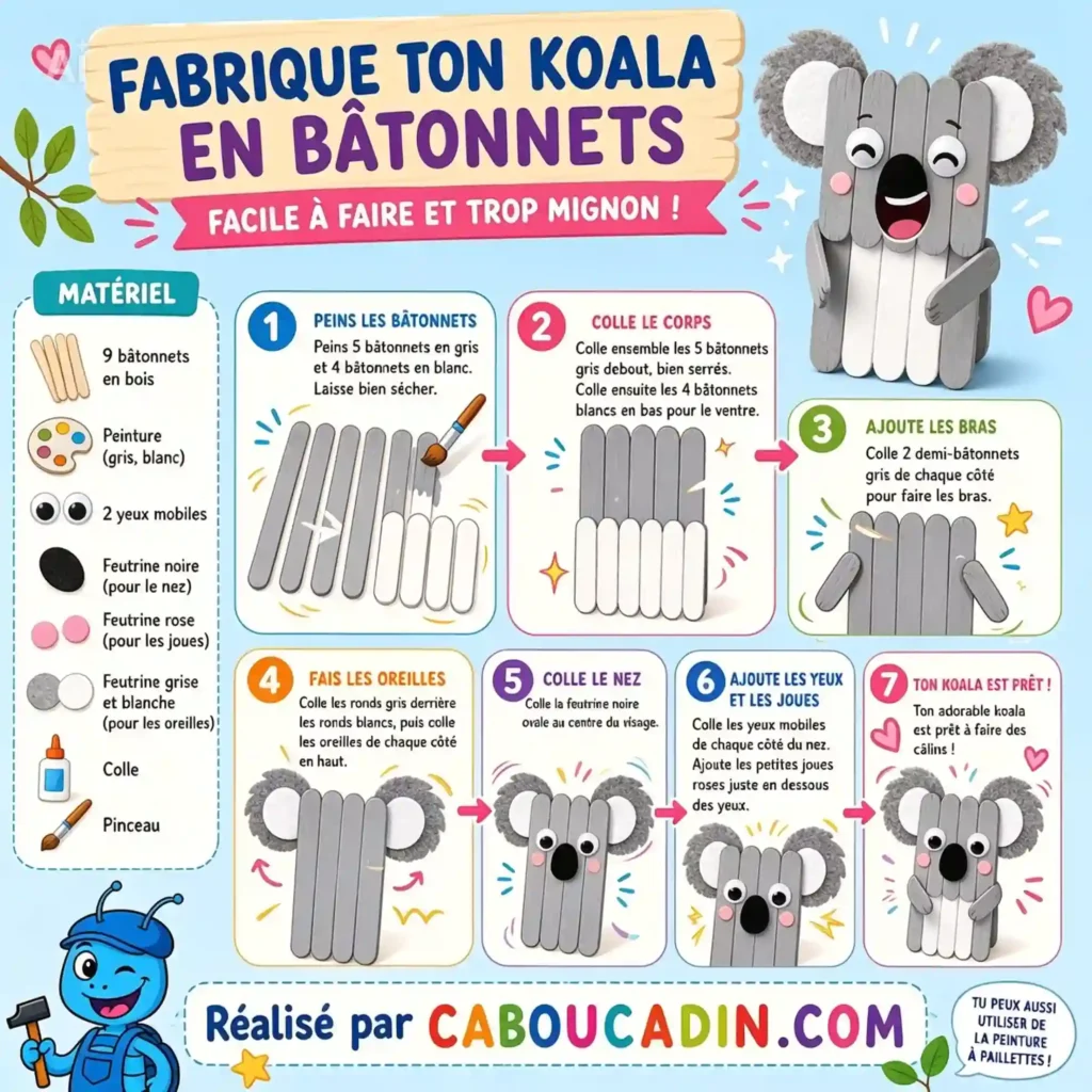 illustration tuto koala avec batonnet en bois