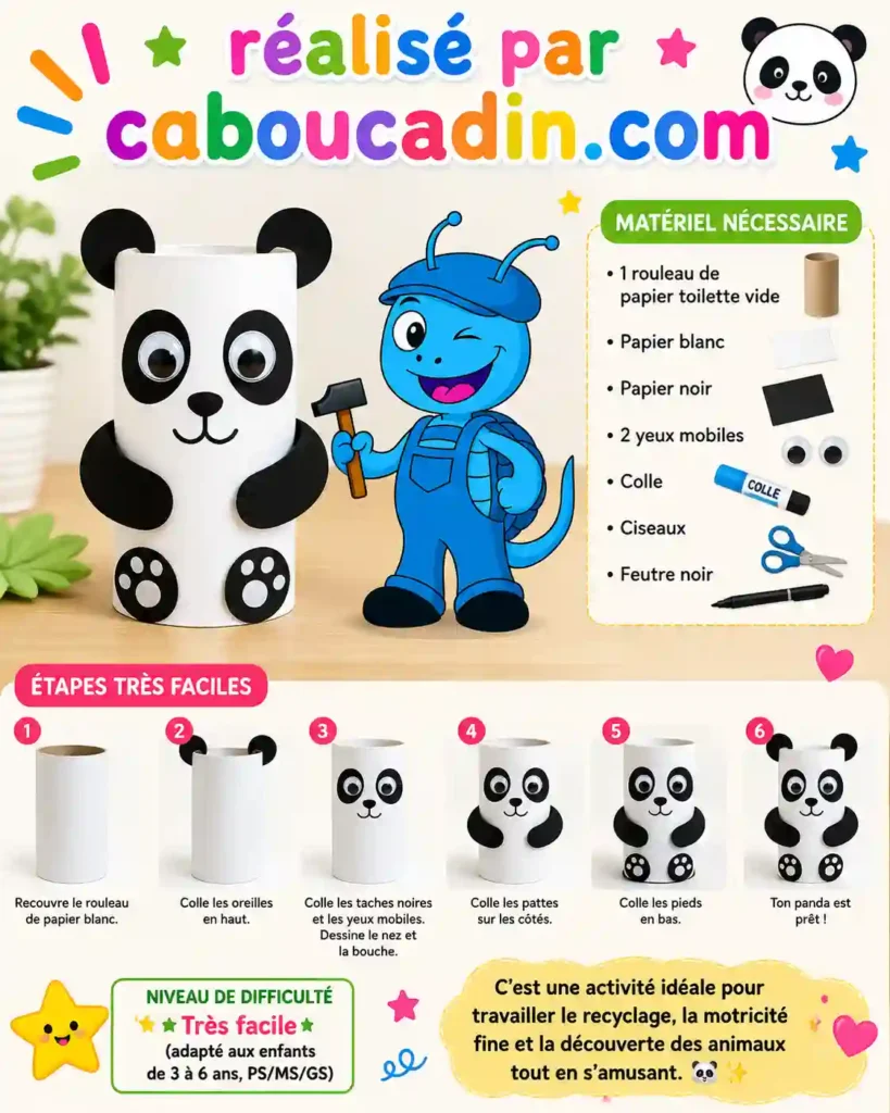 illustration tuto panda avec rouleau en carton