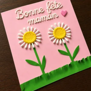 Carte Fête des Mères avec Marguerites en Cotons-Tiges : bricolage facile pour enfants Carte Fête des Mères avec Marguerites en Cotons-Tiges : bricolage facile pour enfants