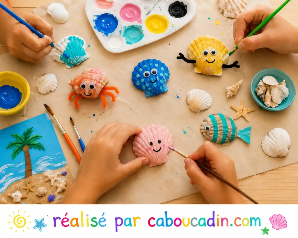 Peindre des coquillages et les transformer en petits animaux marins activite bricolage coloriage coquillages 1