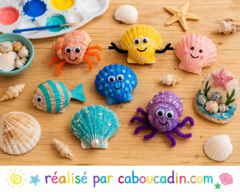 Peindre des coquillages et les transformer en petits animaux marins activite bricolage coloriage coquillages 2