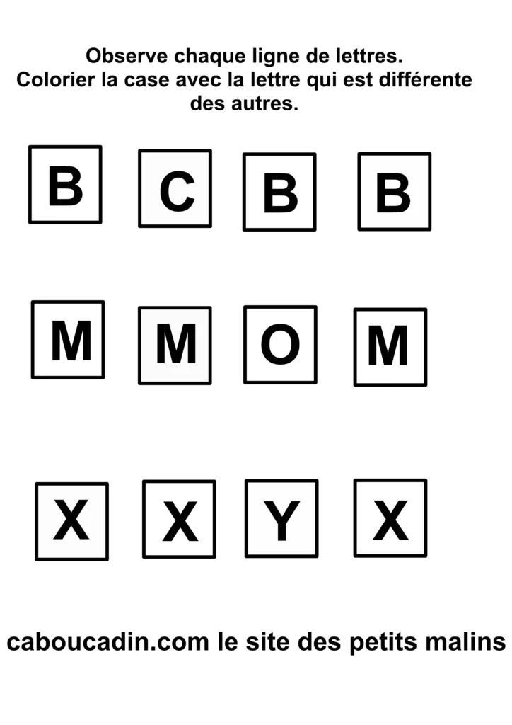 Fiche maternelle : Colorier la lettre différente fiche maternelle colorier la lettre differente 1