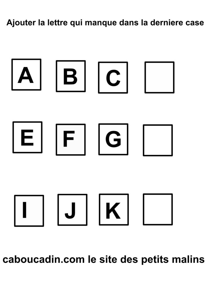 Fiche maternelle : Compléter la suite de l'alphabet fiche maternelle suite alphabet 1