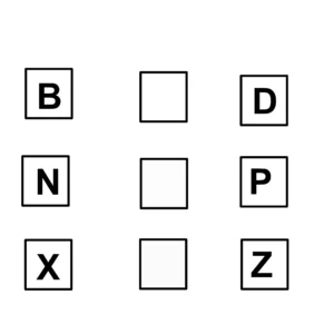 Fiche maternelle : Trouver la lettre du milieu dans une suite alphabétique
