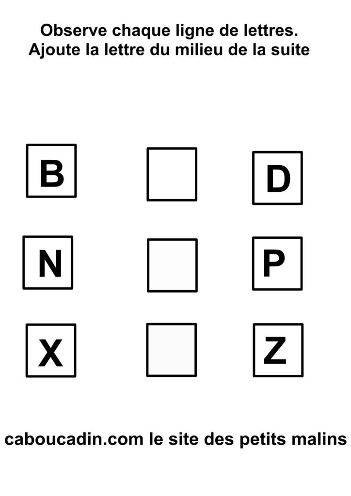 Fiche maternelle : Trouver la lettre du milieu dans une suite alphabétique fiche maternelle trouve la lettre du milieu de la suite alphabetique 1