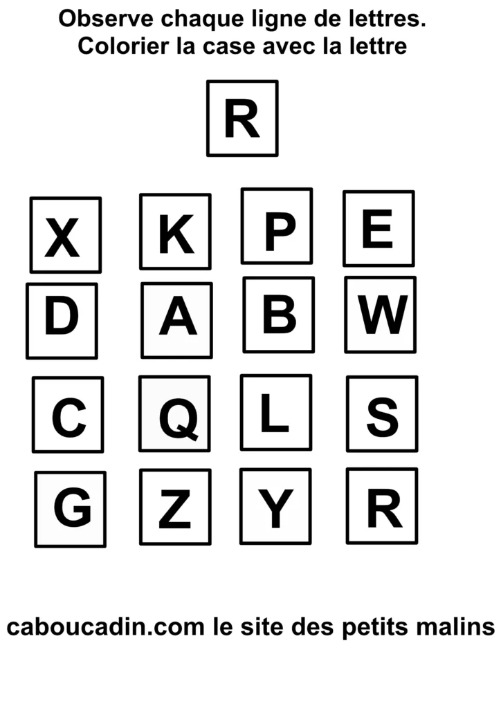 Fiche maternelle : Retrouver et colorier la bonne lettre fiche maternelle trouve la lettre et colorier la lettre 1