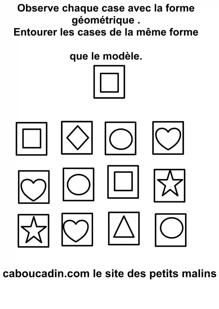Fiche maternelle – Retrouver et entourer les formes géométriques fiche maternelle trouver entourer forme geometrique 1