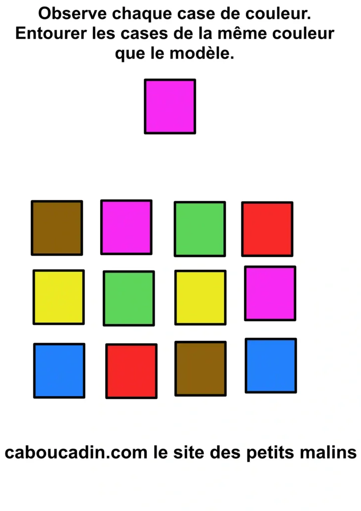 Fiche maternelle : Retrouver et entourer les cases de la même couleur fiche maternelle trouver et entourer la bonne couleur 1