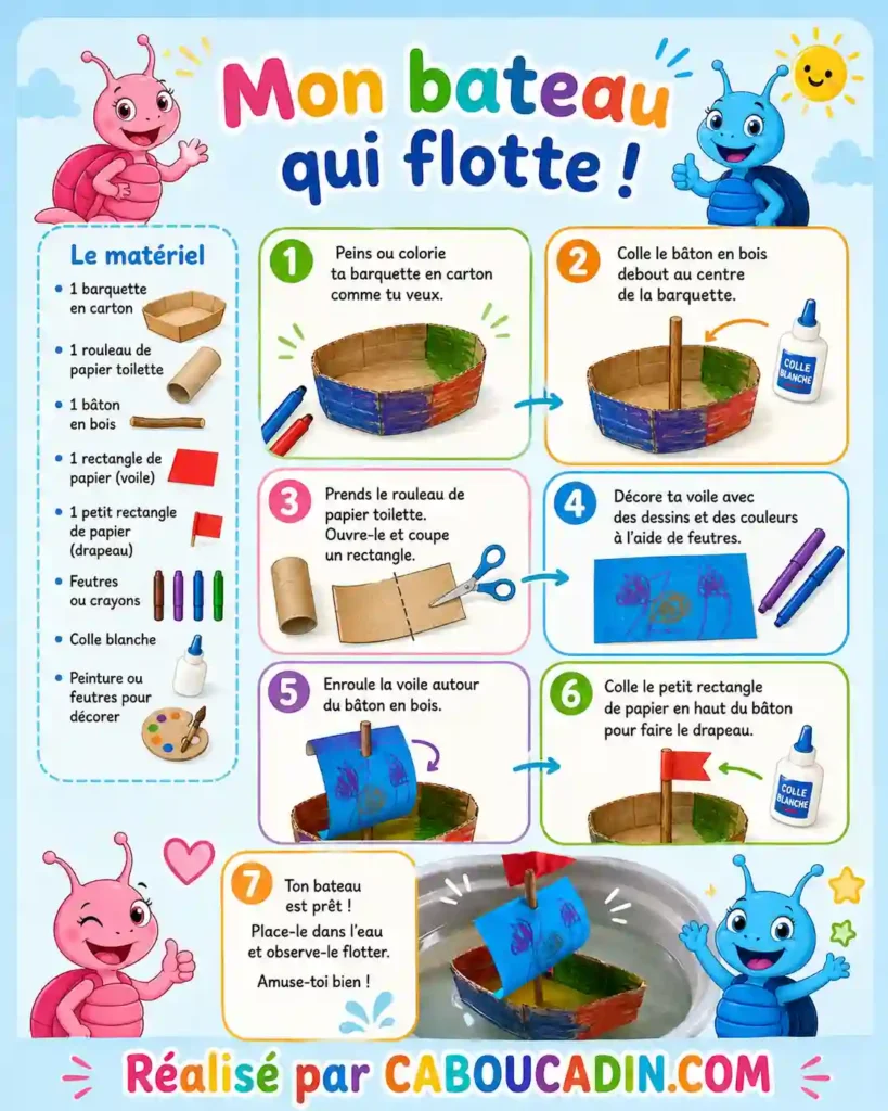 Fabriquer un petit bateau en carton qui flotte avec les enfants illustration tuto fabriquer petit bateau en carton