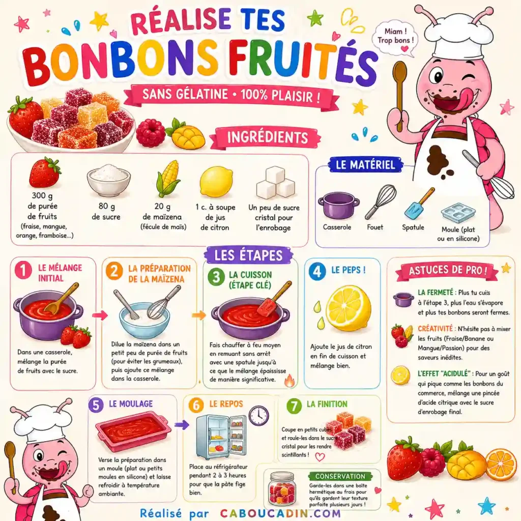 Bonbons fruités maison sans gélatine illustration tuto pate de fruits