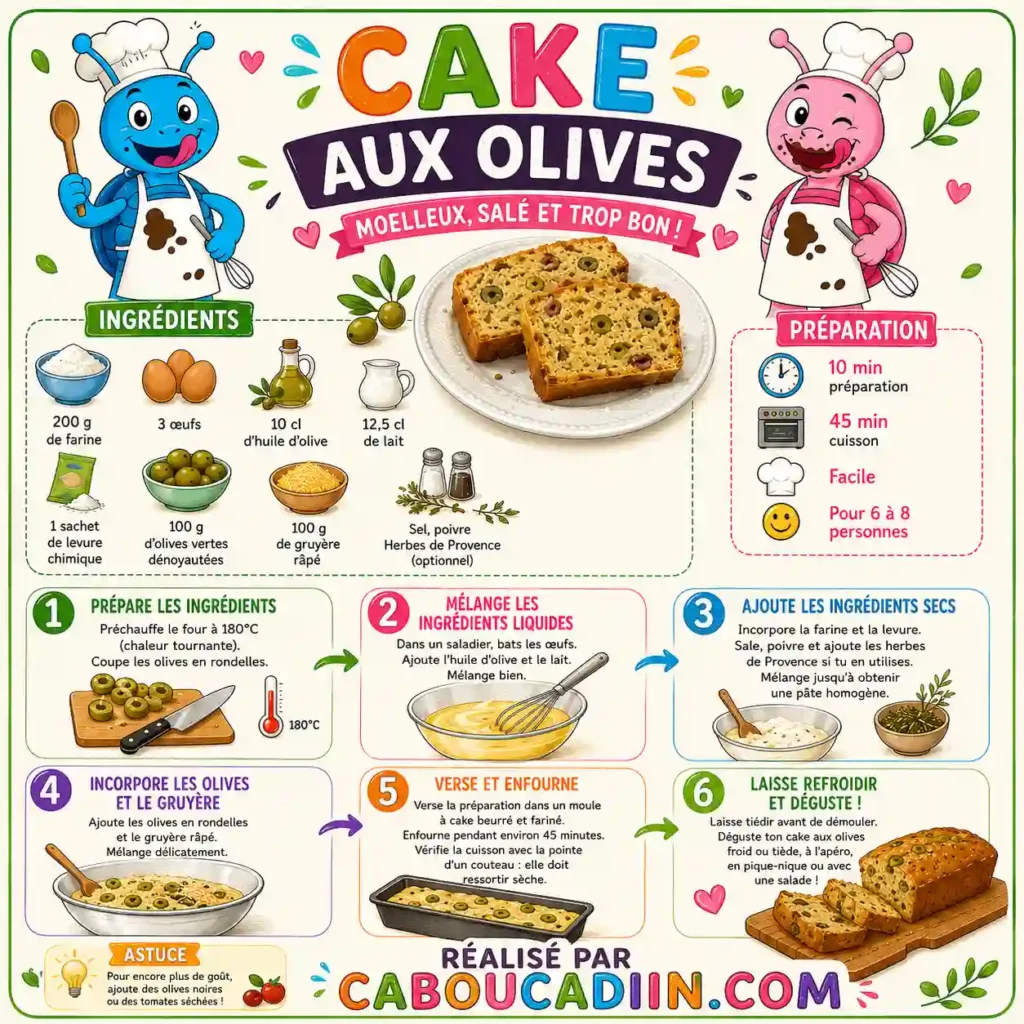illustration tuto recette cake aux olive
