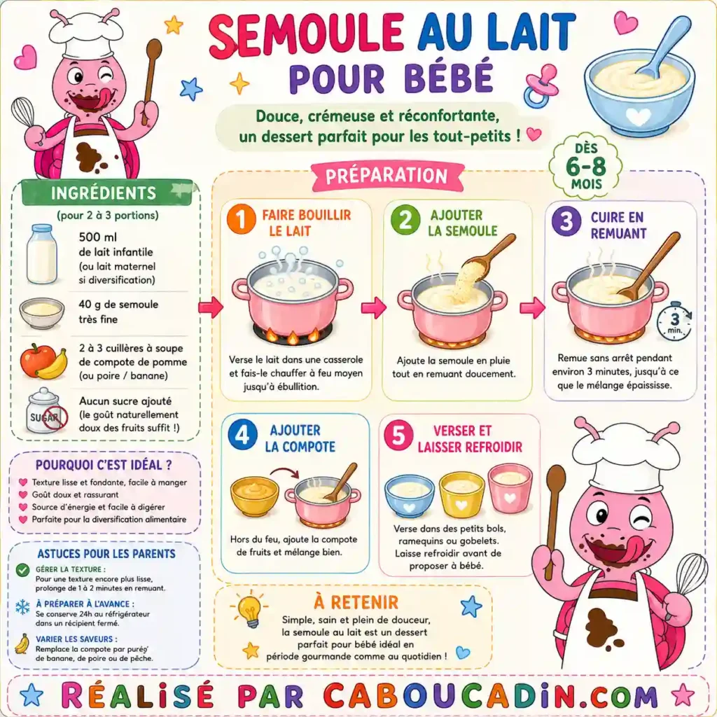 Semoule fine au lait et à la compote pour bébé illustration tuto recette semoule fine au lait
