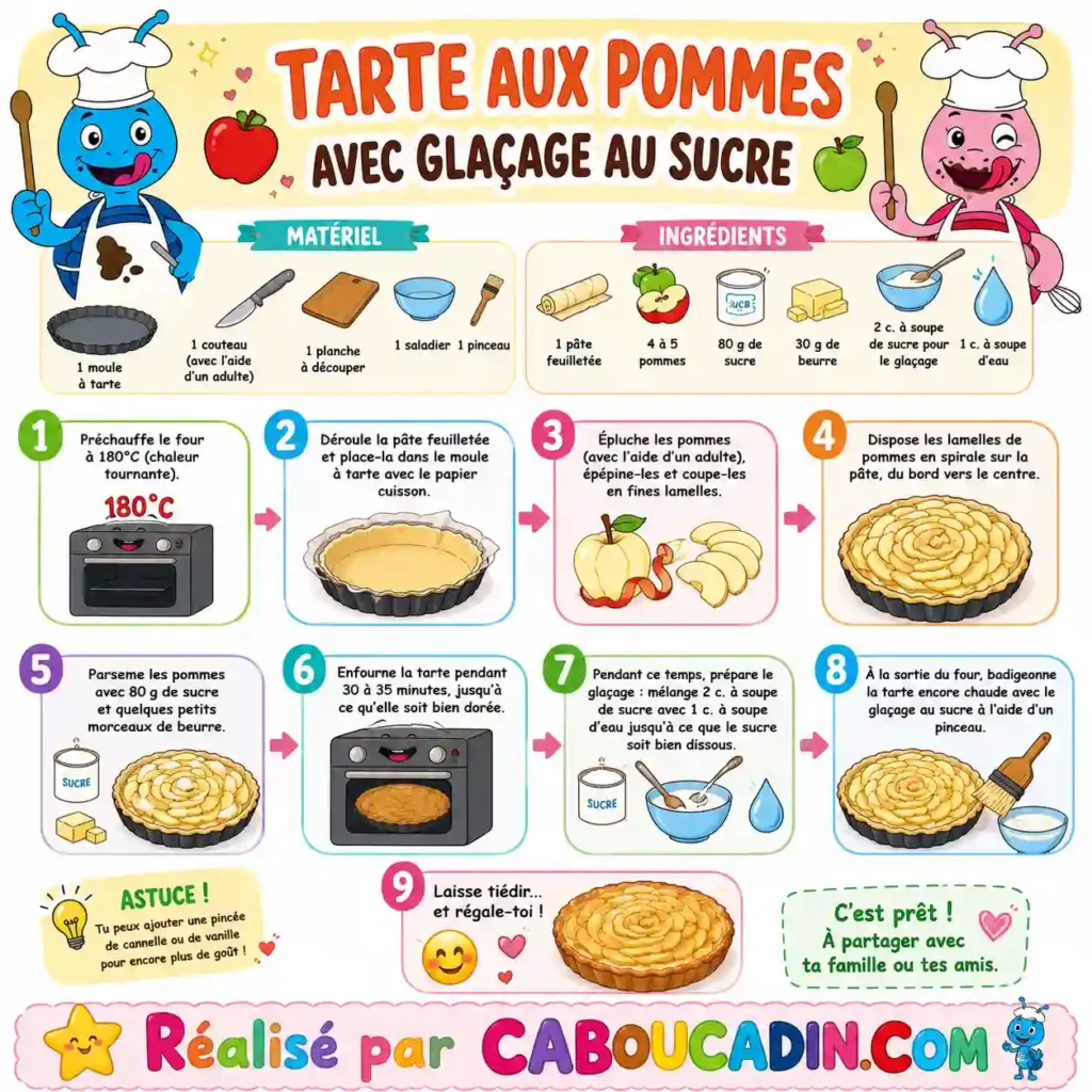 illustration tuto recette tarte pommes glacage sucre