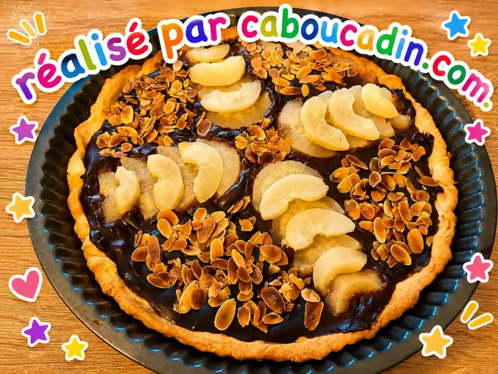 recette tarte poires ganache chocolat amandes grillees