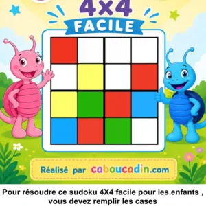 Le sudoku 4 × 4 avec des couleurs : un jeu de logique simple pour les enfants