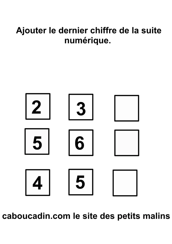 Fiche maternelle : Ajouter le dernier chiffre de la suite numérique fiche maternelle ajouter dernier chiffre suite numerique 1