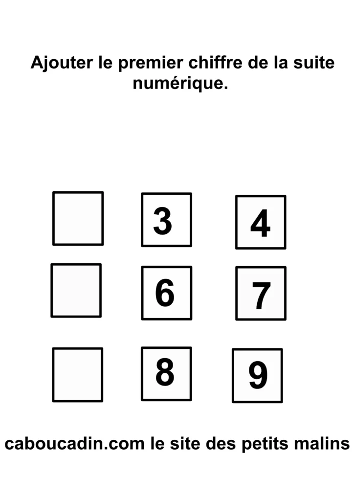 Fiche maternelle : Ajouter le premier chiffre de la suite numérique fiche maternelle ajouter premier chiffre suite numerique 1