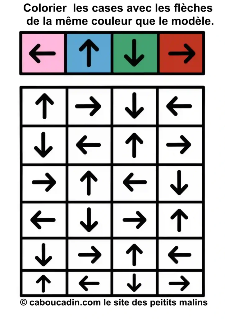 Fiche maternelle : reconnaître les flèches et respecter un code couleur fiche maternelle orientation avec fleches 1