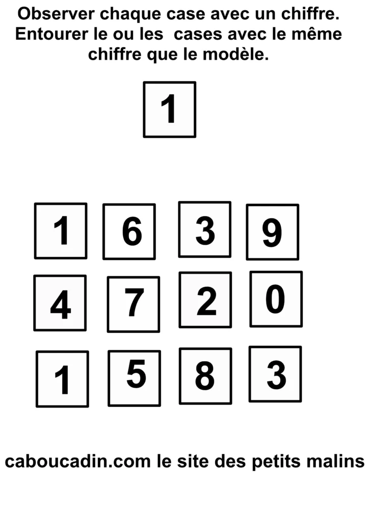 Fiche maternelle : Trouver et entourer les chiffres identiques fiche maternelle trouver et entourer chiffres identiques 1