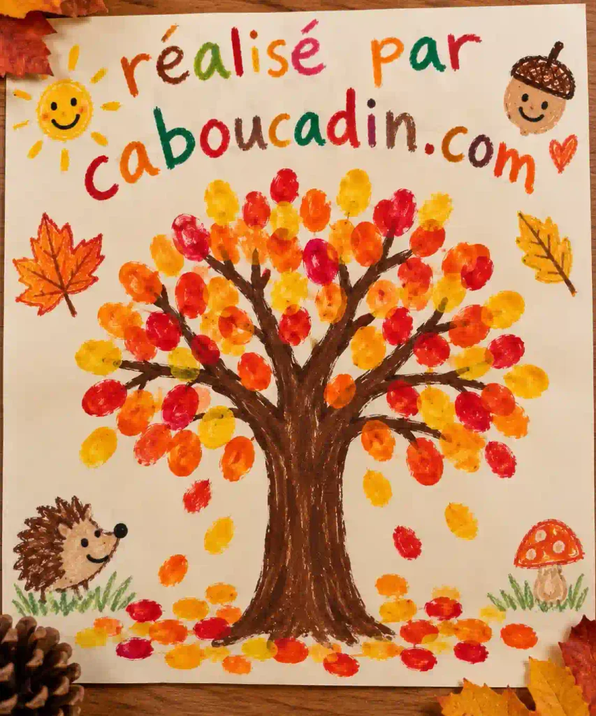 Fabriquer un arbre d’automne avec des empreintes de doigts arbre automne empreintes doigts enfants