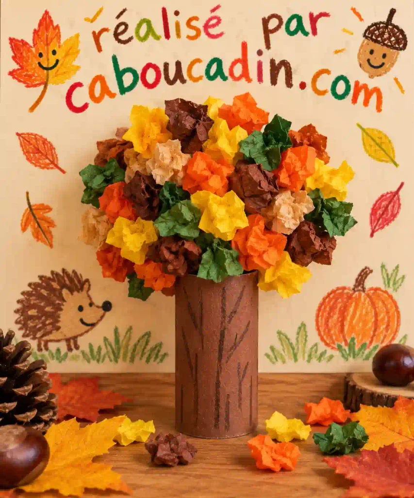 arbre automne rouleau en carton et feuilles de soie en couleurs