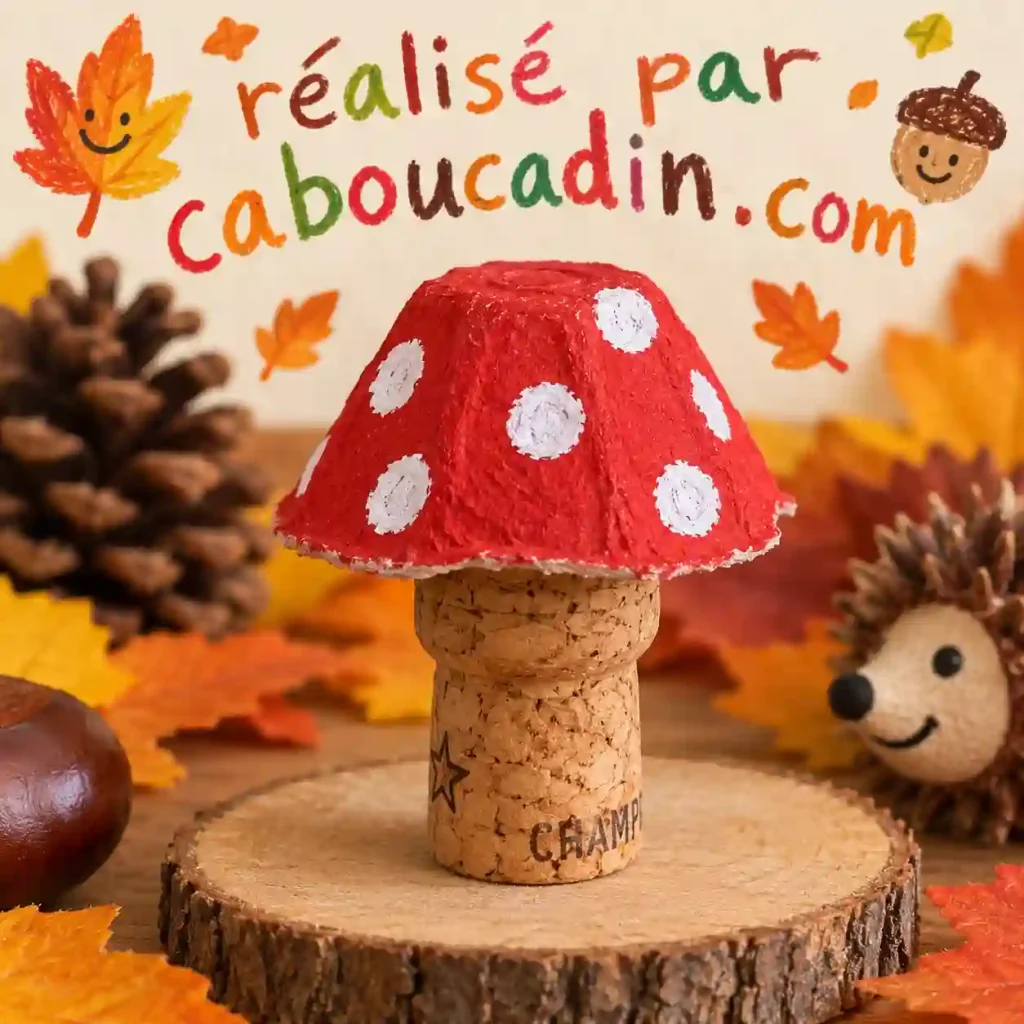 Fabriquer un petit champignon d’automne avec un bouchon en liège et une boîte à œufs champignon avec bouchon liege boite oeufs carton