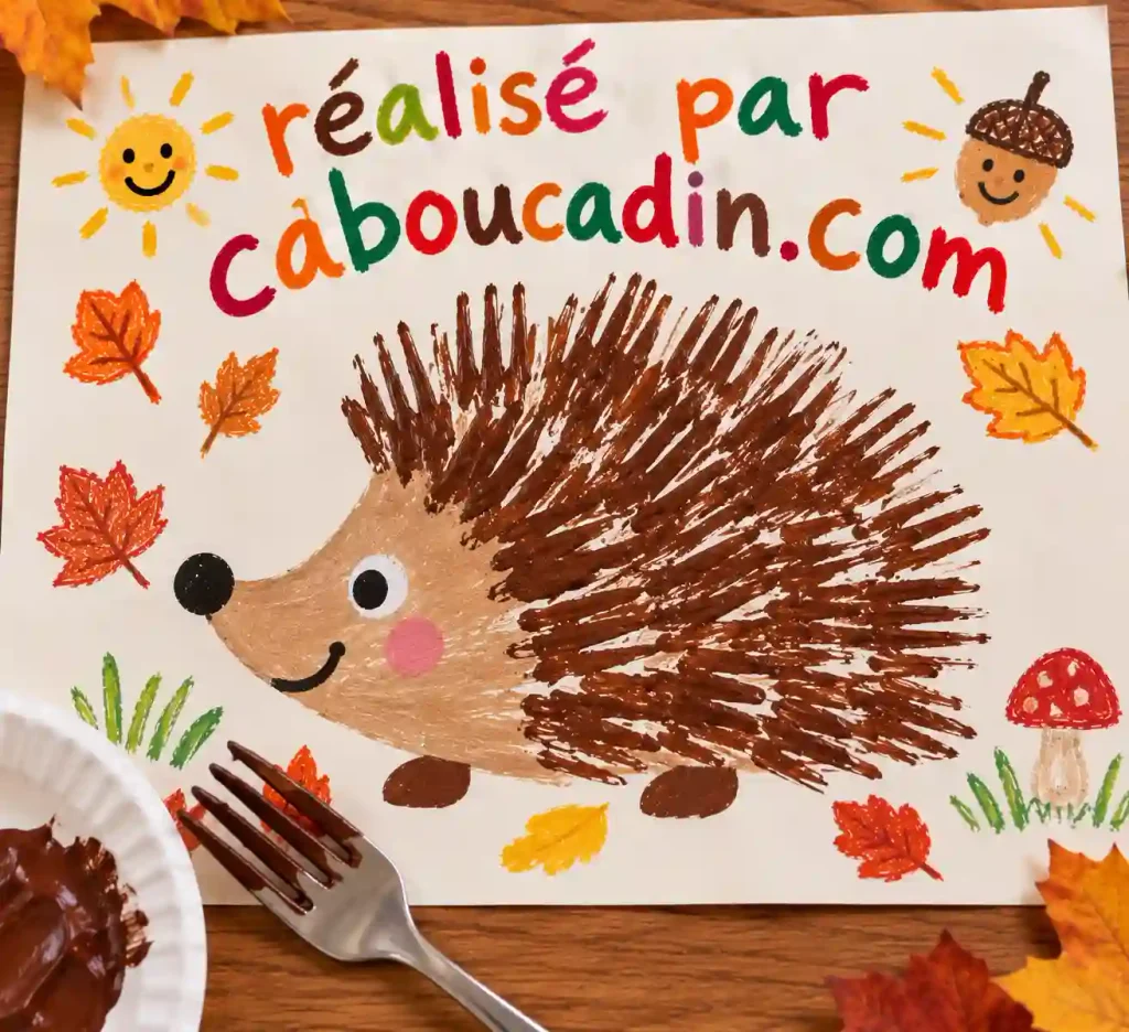 Fabriquer un hérisson d’automne avec une fourchette herisson epines avec empreintes peinture et fourchette