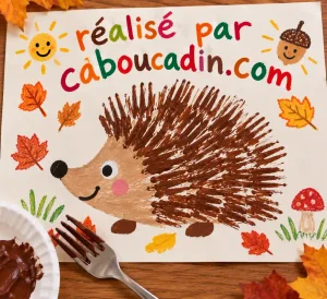 Fabriquer un hérisson d’automne avec une fourchette herisson-epines-avec-empreintes-peinture-et-fourchette