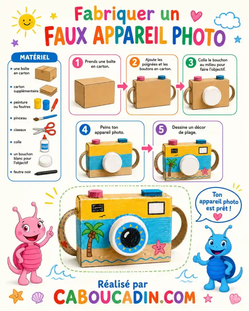 Fabriquer un faux appareil photo en carton pour vos enfants illustration appareil photo en carton