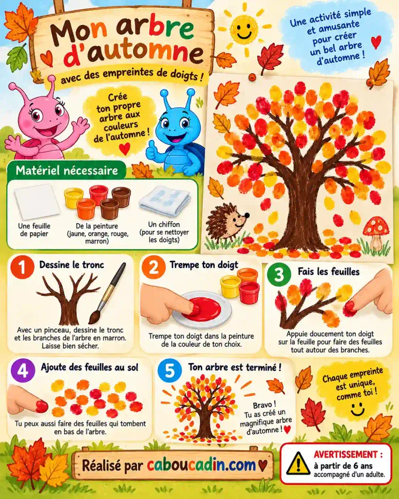 Fabriquer un arbre d’automne avec des empreintes de doigts illustration arbre automne empreintes doigts enfants