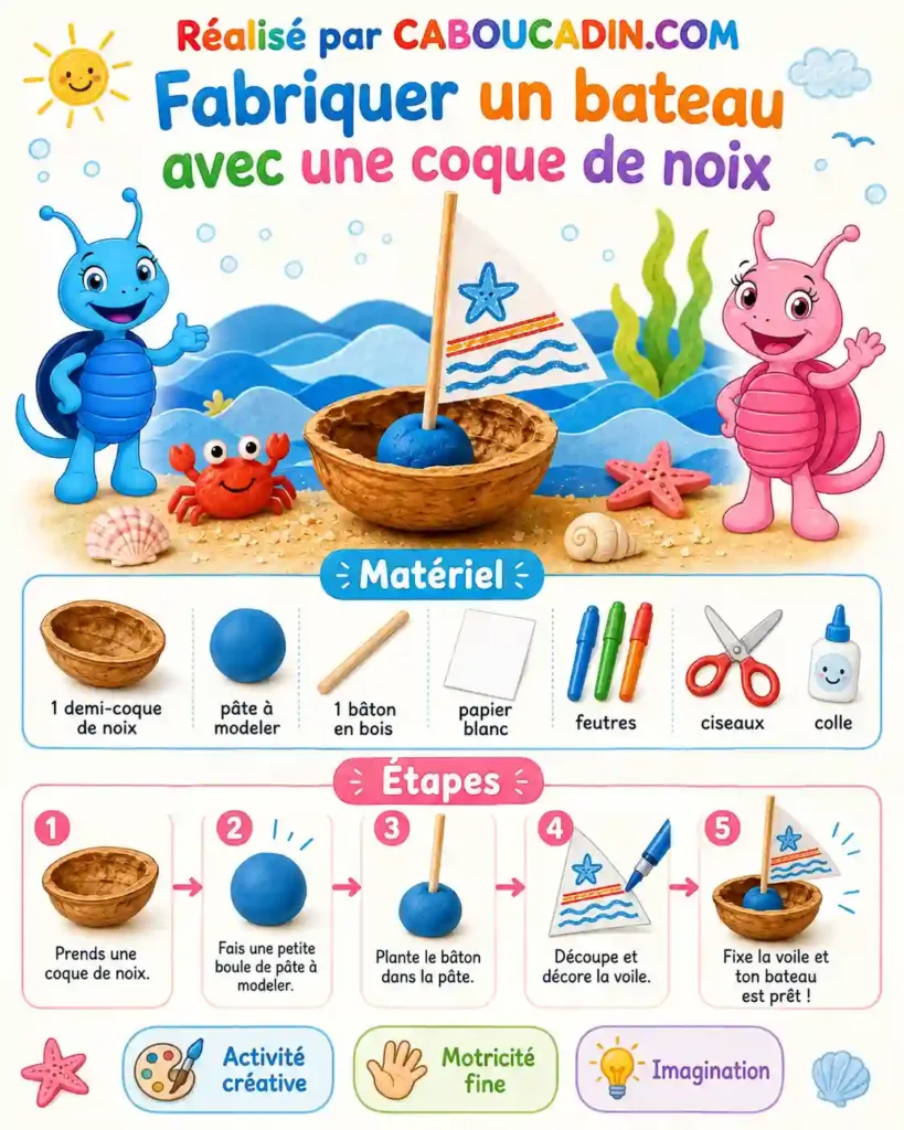 illustration bateau avec coque de noix