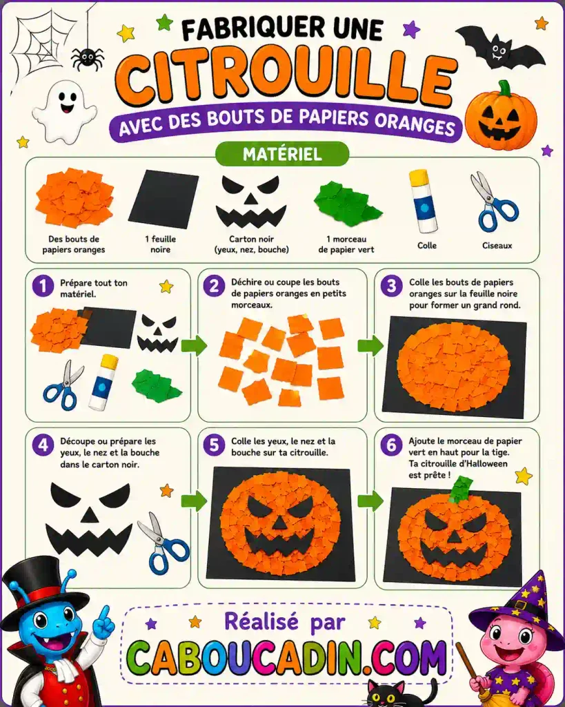 Fabriquer une citrouille d’Halloween avec des petits bouts de papier orange illustration citrouille hallowen avec bouts papier orange 1