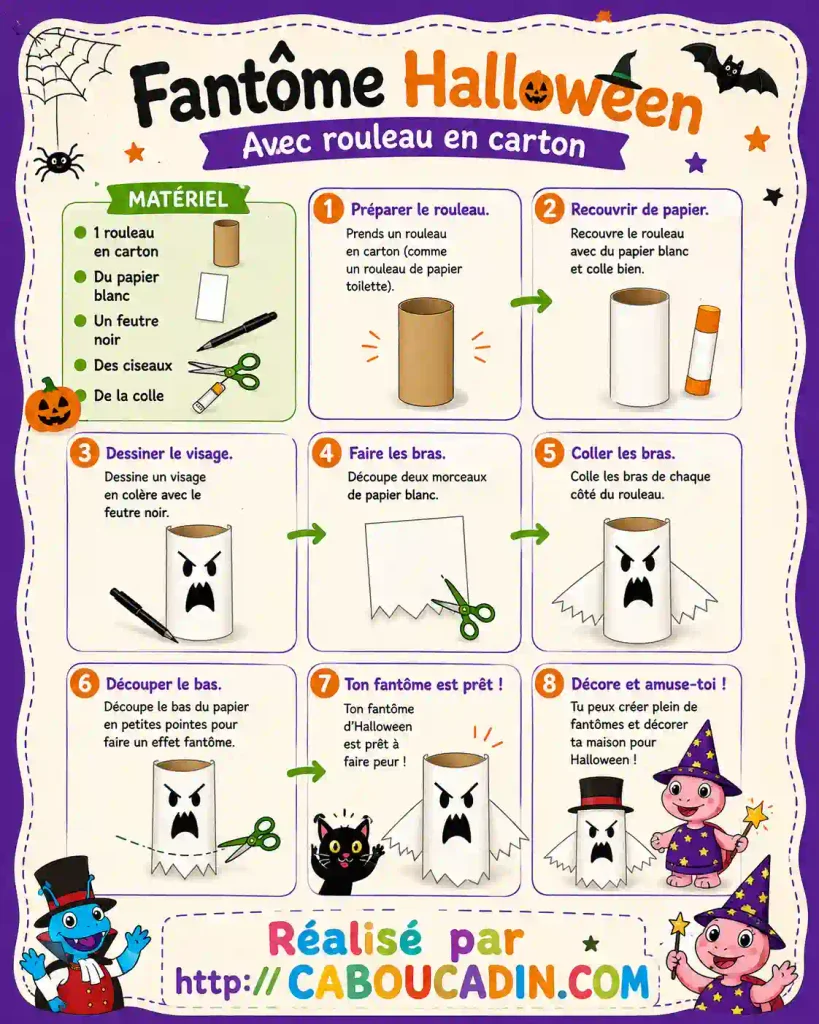 Fabriquer un fantôme d’Halloween avec un rouleau en carton illustration fantome halloween rouleau en carton