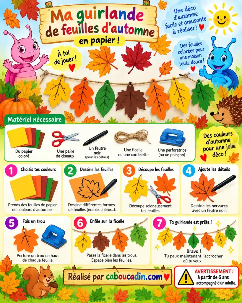 Fabriquer une guirlande de feuilles d’automne en papier illustration guirlande feuilles automne en papier