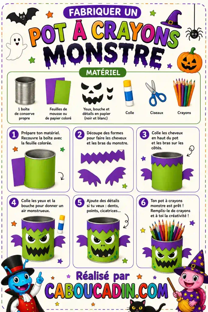 Fabriquer une boîte à crayons monstre d’Halloween avec un rouleau en carton illustration monstre halloween avec rouleau en carton