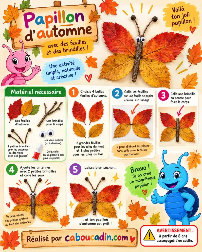 Fabriquer un papillon d’automne avec de vraies feuilles illustration papillon avec vrais feuilles automne