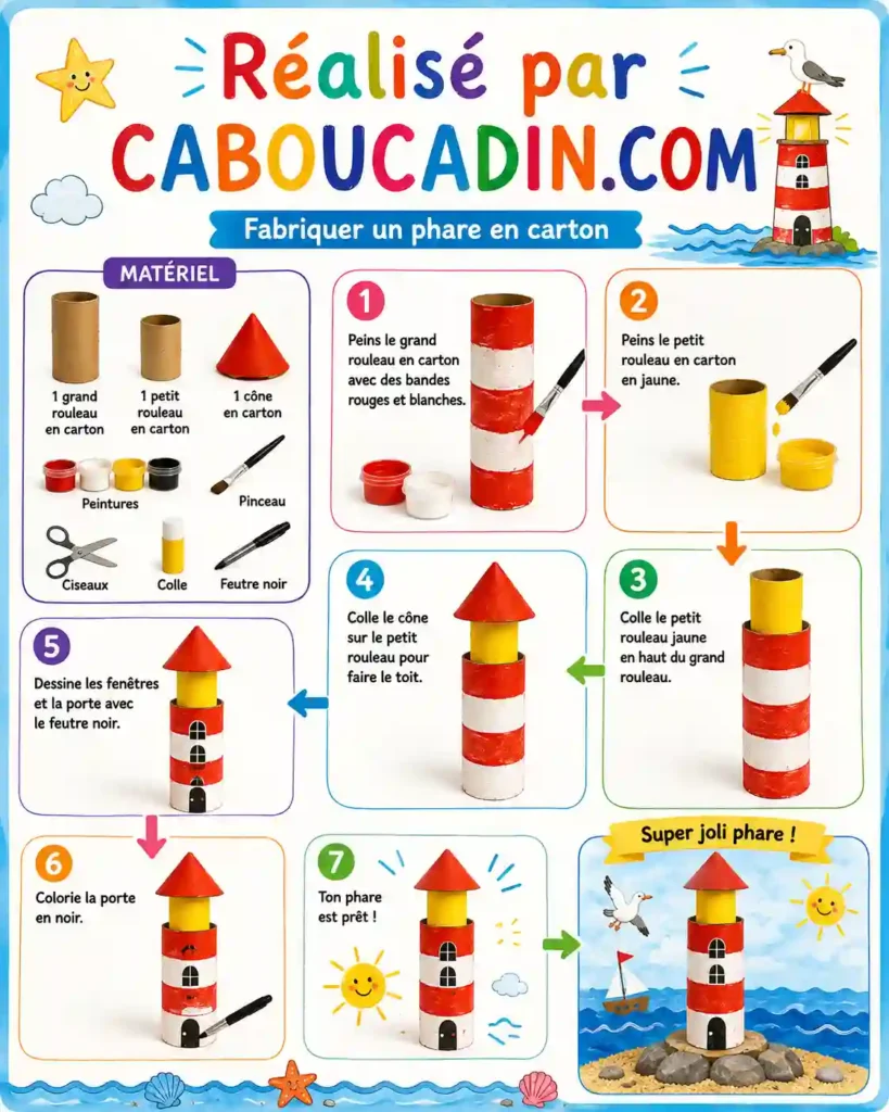 Fabriquer un phare en carton avec les enfants illustration phare avec rouleau en carton