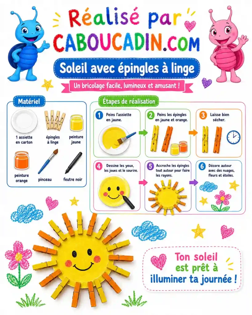 illustration soleil assiette carton epingles a linge