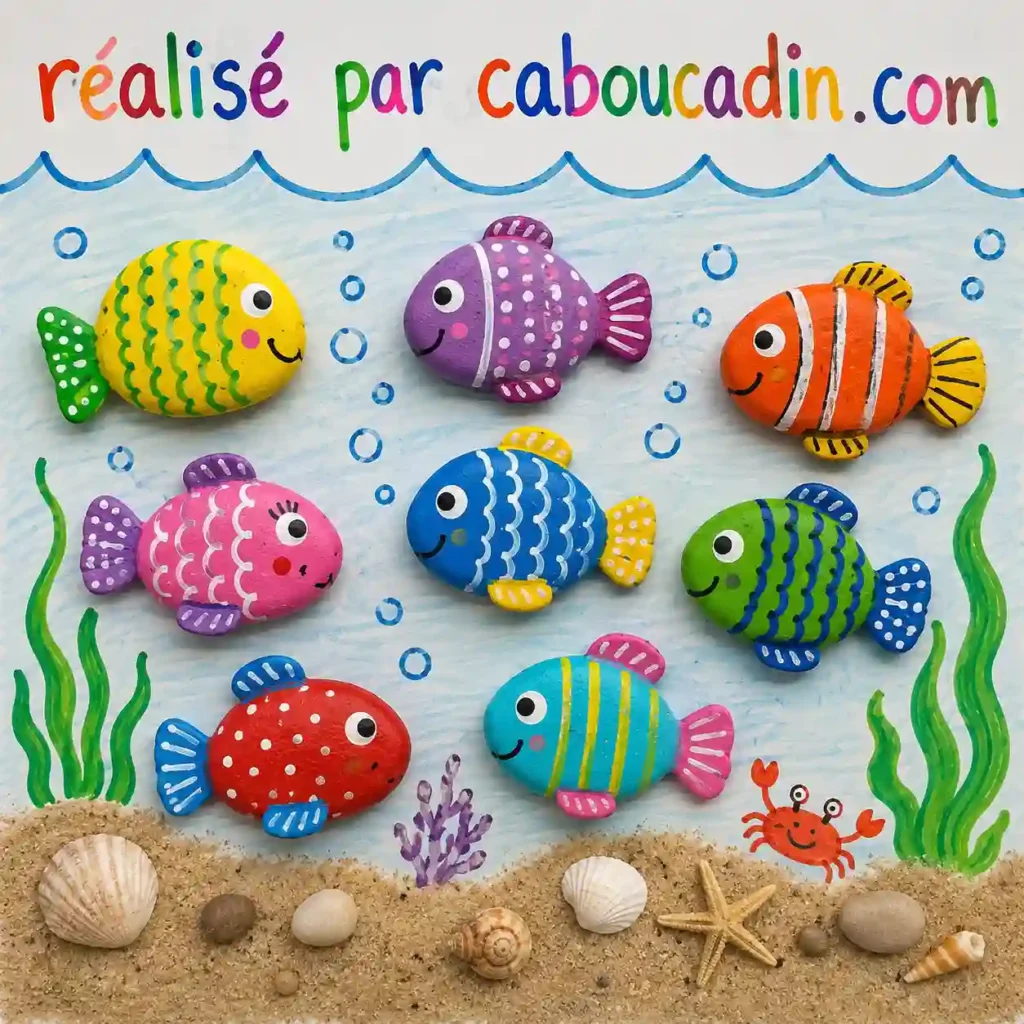 poissons multicolores avec des galets